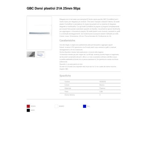 Dorsi plastici a 21 anelli GBC ComBind 25 mm A4 bianco - fino a 225 fogli conf da 50 dorsi - 4028202